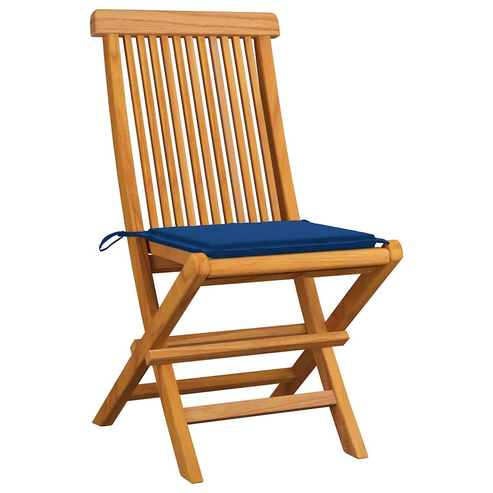 vidaXL Garden Chairs with Royal Blue Cushions 4 pcs Solid Teak Wood