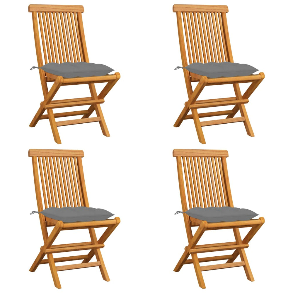 vidaXL Garden Chairs with Grey Cushions 4 pcs. Solid Teak Wood
