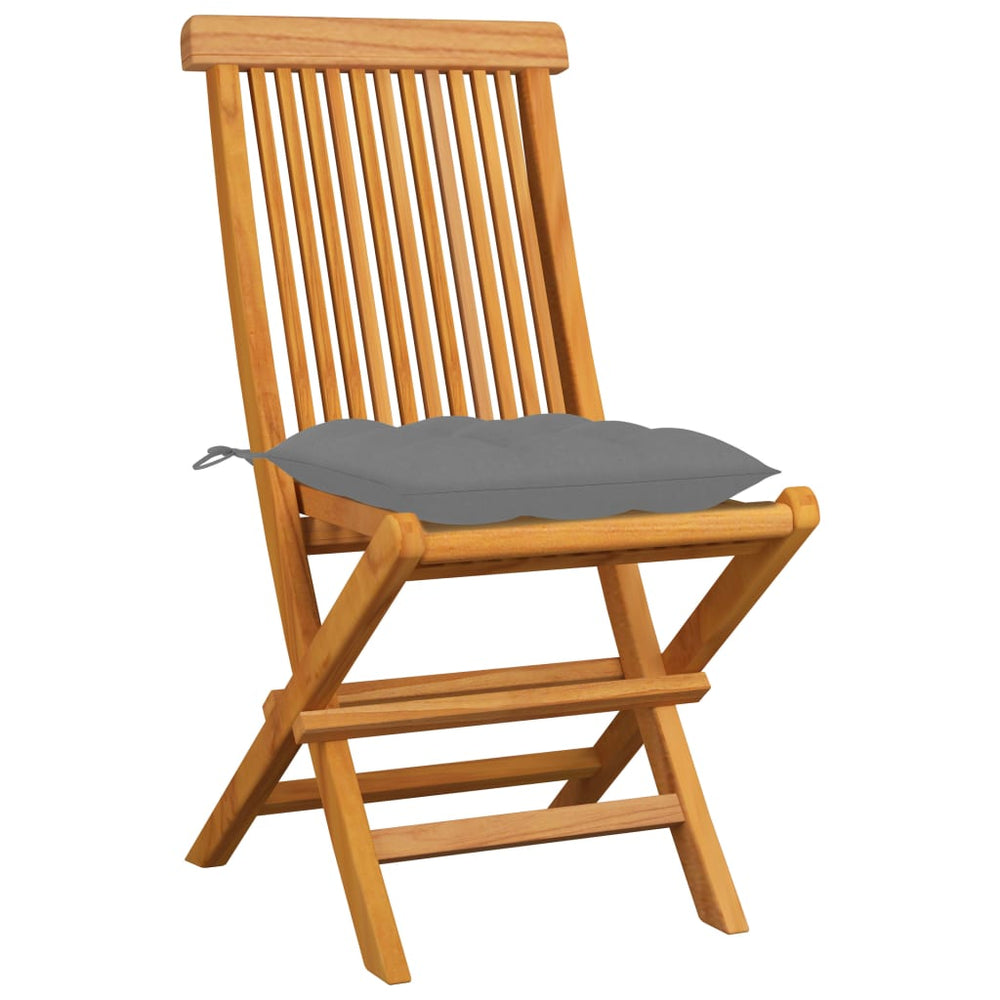 vidaXL Garden Chairs with Grey Cushions 4 pcs. Solid Teak Wood