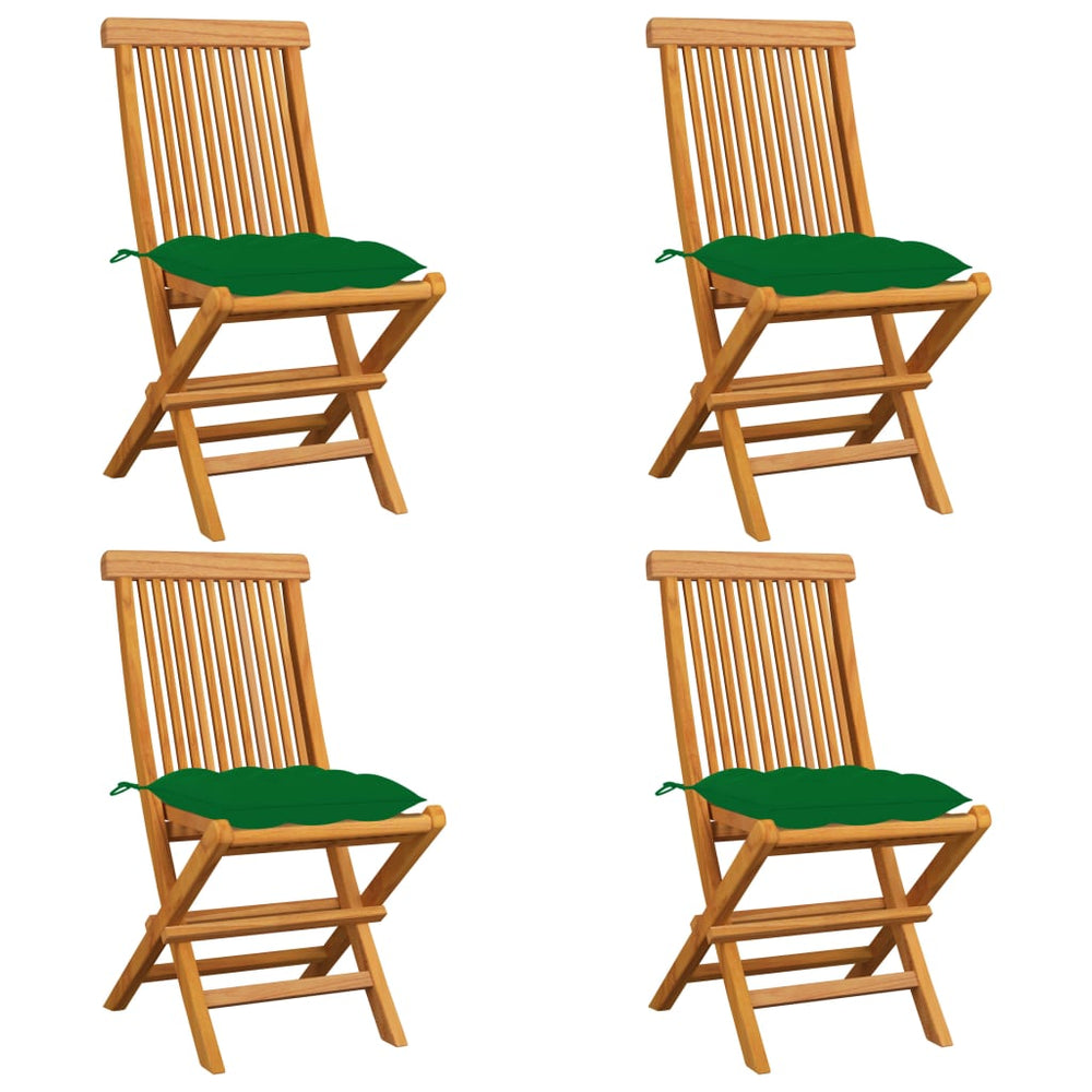 vidaXL Garden Chairs with Green Cushions 4 pcs Solid Teak Wood