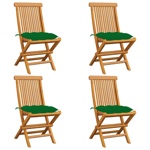 Gartenstühle mit Grünen Kissen 4 Stk. Massivholz Teak