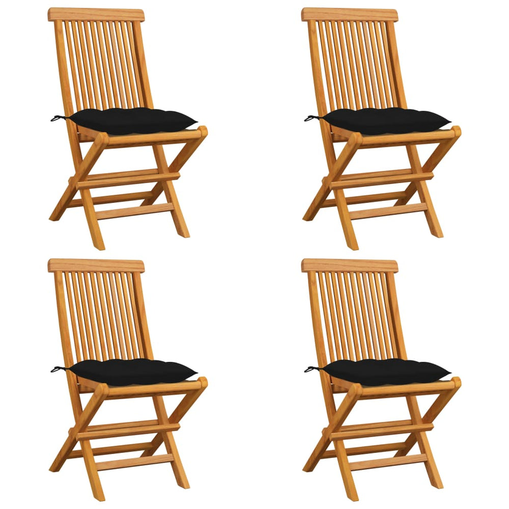 vidaXL Garden Chairs with Black Cushions 4 pcs. Solid Teak Wood