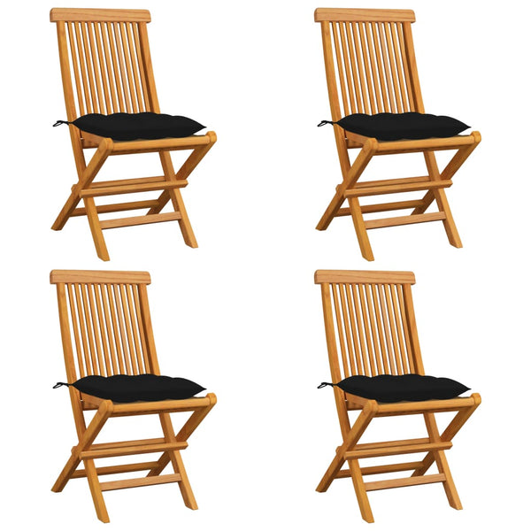 Gartenstühle mit Schwarzen Kissen 4 Stk. Massivholz Teak