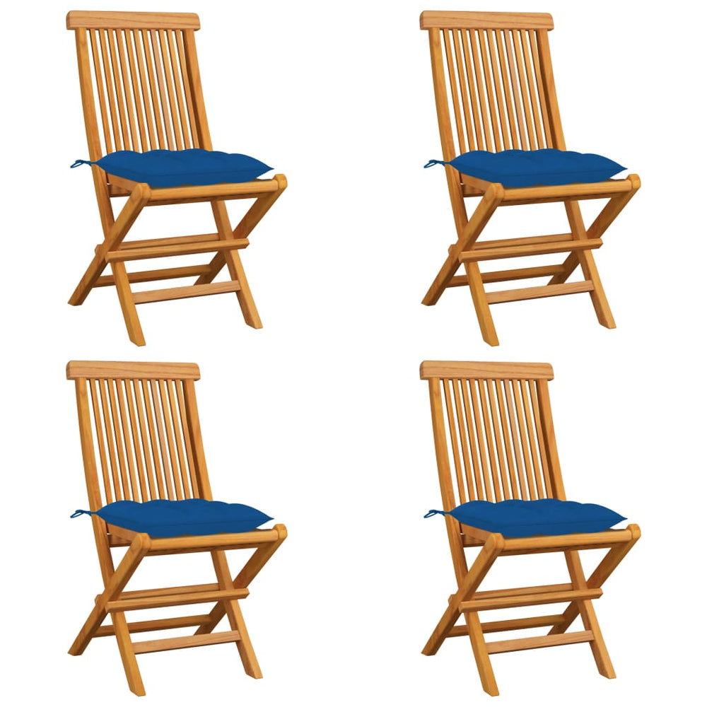 vidaXL Garden Chairs with Blue Cushions 4 pcs. Solid Teak Wood