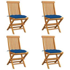 Gartenstühle mit Blauen Kissen 4 Stk. Massivholz Teak