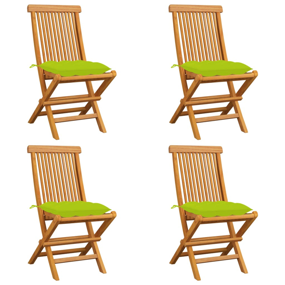 vidaXL Garden Chairs with Light Green Cushions 4 pcs. Solid Teak Wood