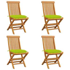 Gartenstühle mit Hellgrünen Kissen 4 Stk. Massivholz Teak