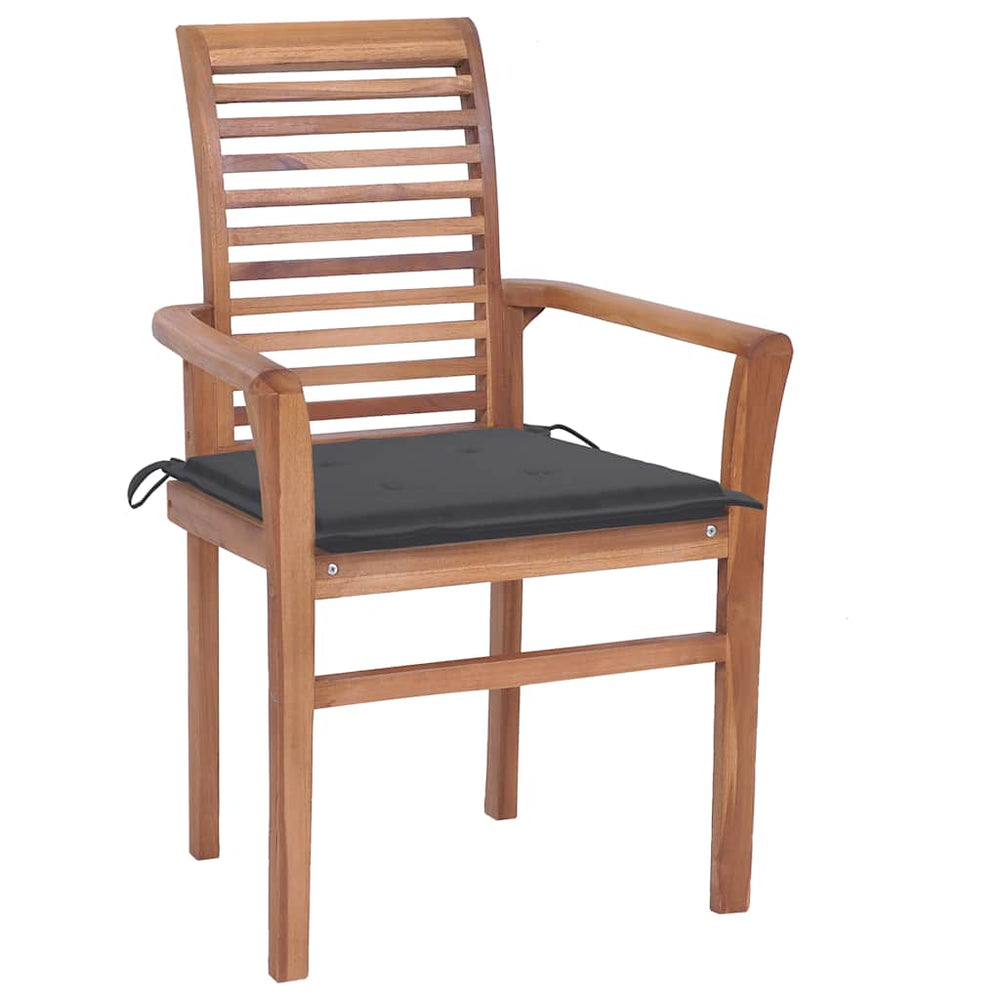 vidaXL Dining Chairs 2 pcs. with Anthracite Cushions Solid Teak Wood