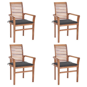 Essstühle 4 Stk. mit Anthrazit Kissen Massivholz Teak