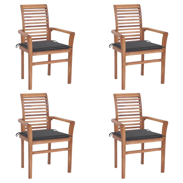 Essstühle 4 Stk. mit Anthrazit Kissen Massivholz Teak