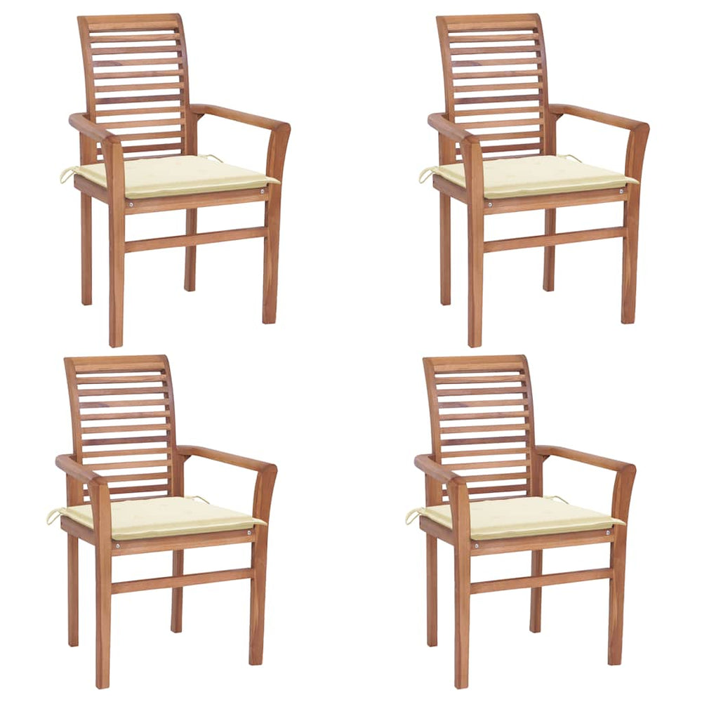 vidaXL Dining Chairs 4 pcs. with Cream White Cushions Solid Teak Wood