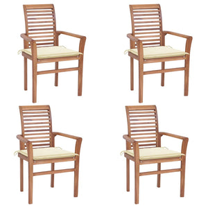Essstühle 4 Stk. mit Cremeweißen Kissen Massivholz Teak