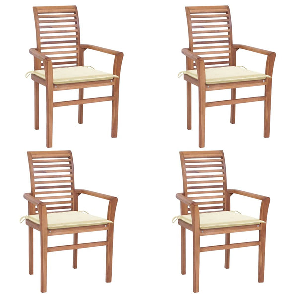 Essstühle 4 Stk. mit Cremeweißen Kissen Massivholz Teak