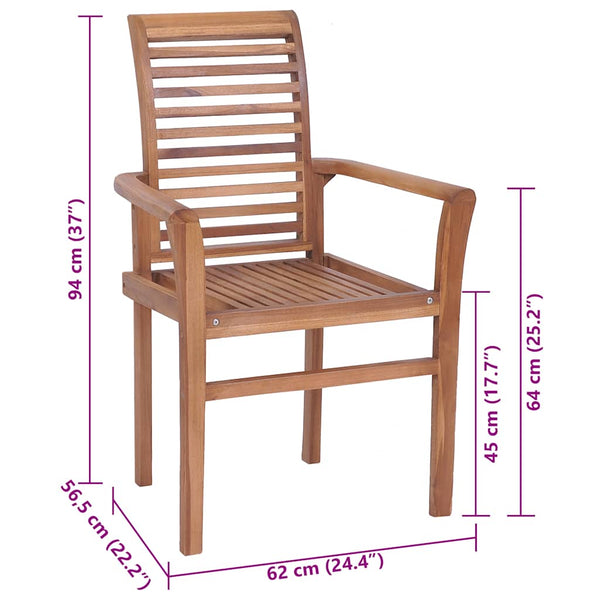 Essstühle 4 Stk. mit Beige Kissen Massivholz Teak