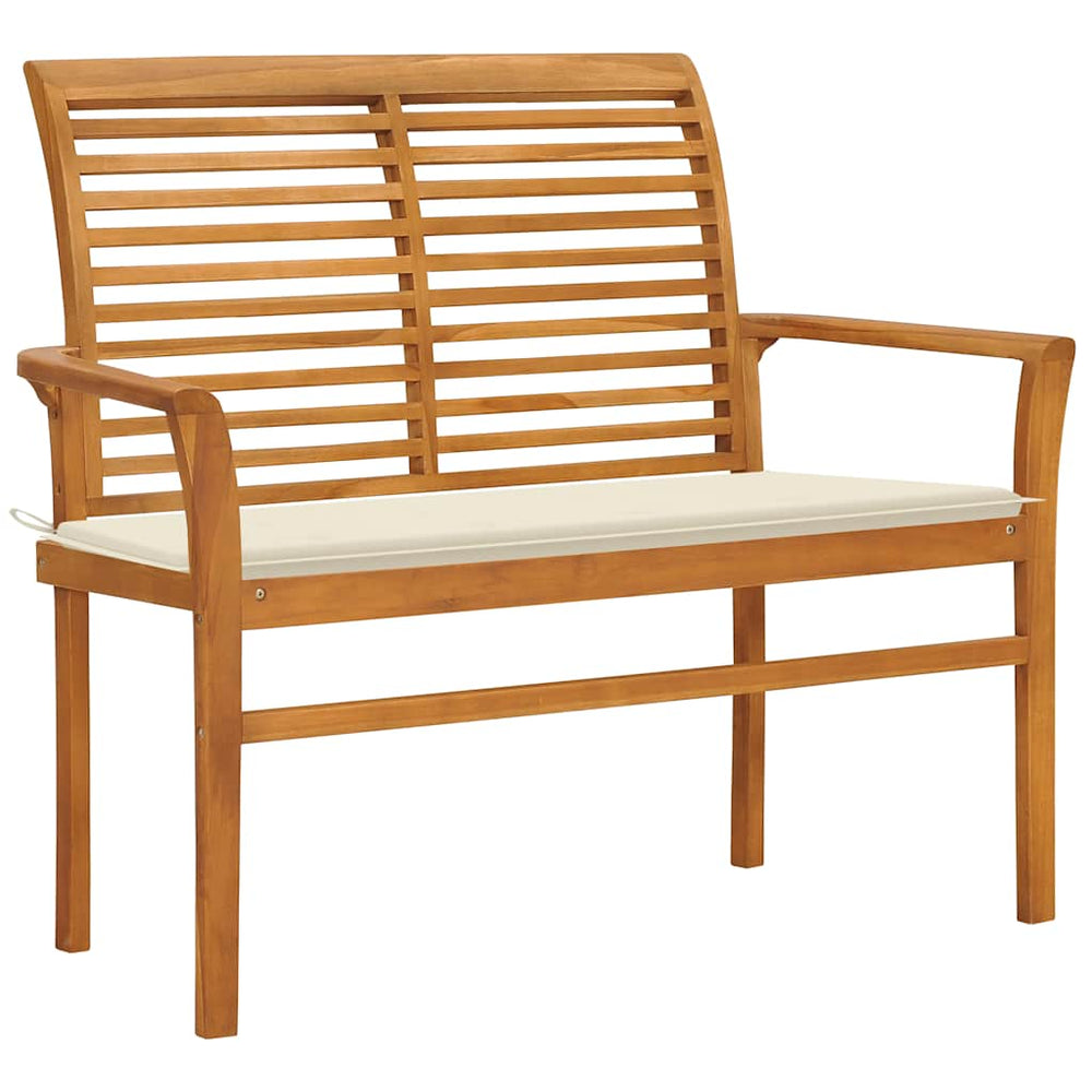 Gartenbank mit Cremeweißer Auflage 112 cm Massivholz Teak