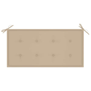 Gartenbank mit Beige Auflage 112 cm Massivholz Teak
