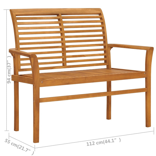Gartenbank mit Beige Auflage 112 cm Massivholz Teak
