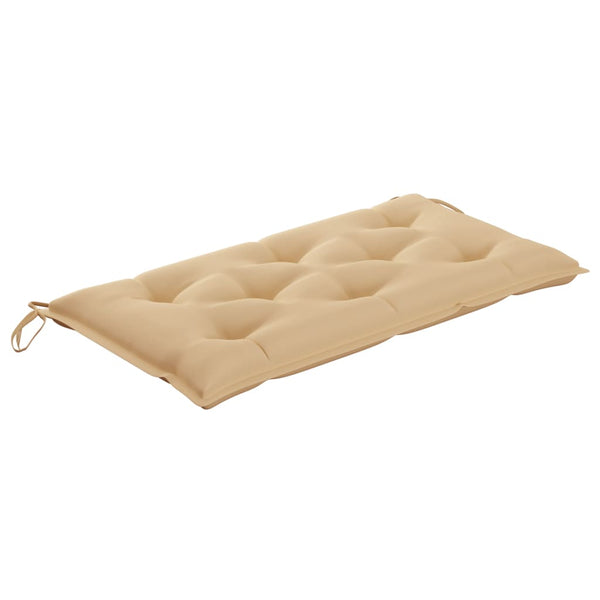 Gartenbank mit Beige Auflage 112 cm Massivholz Teak