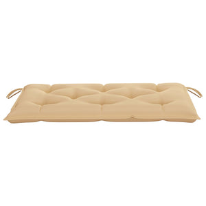 Gartenbank mit Beige Auflage 112 cm Massivholz Teak