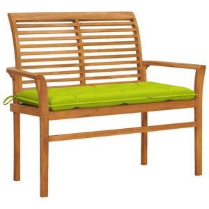 Gartenbank mit Hellgrüner Auflage 112 cm Massivholz Teak
