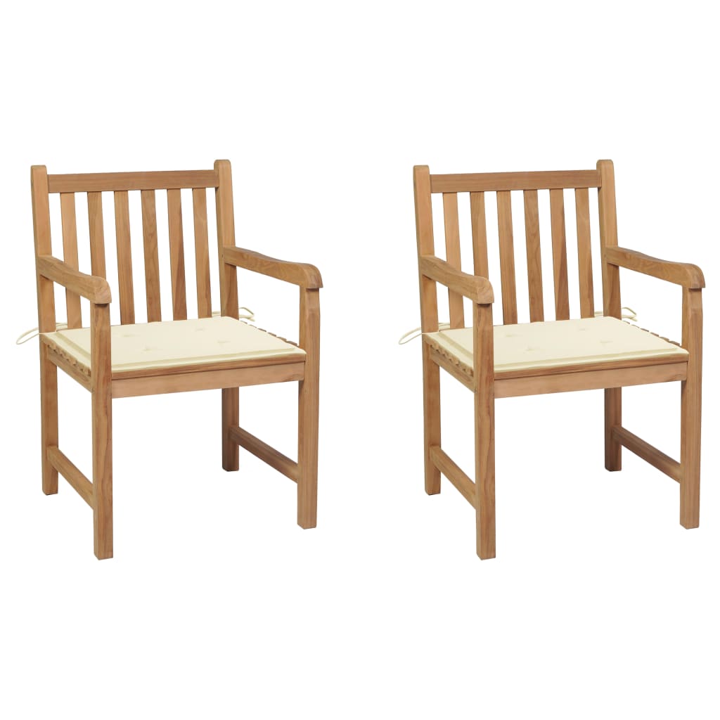 vidaXL Chaises de jardin 2 pcs avec coussins crème en teck massif