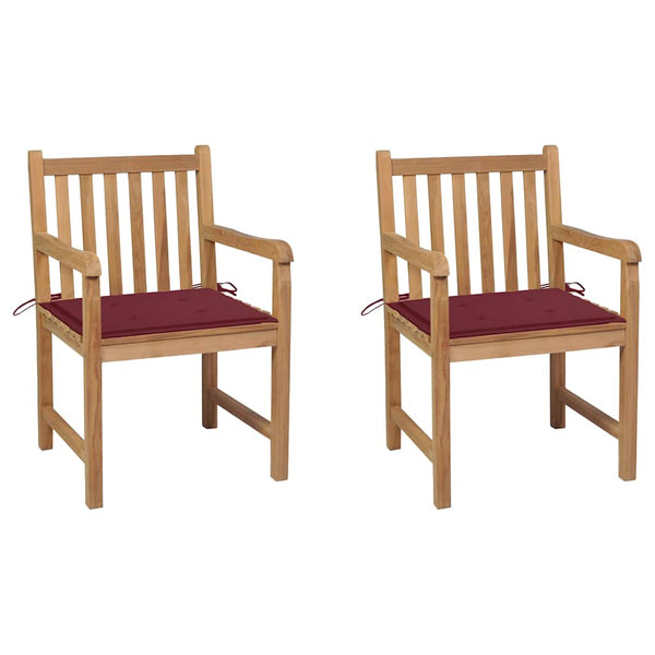 vidaXL Chaises de jardin 2 pcs avec coussins bordeaux Bois de teck massif