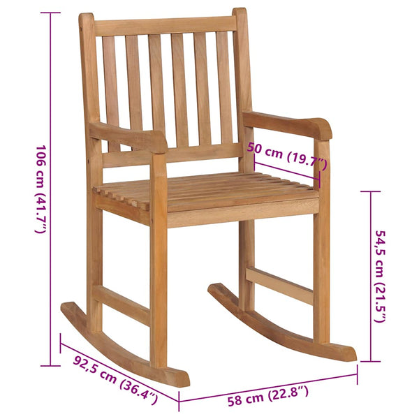 Schaukelstuhl mit Anthrazit Kissen Massivholz Teak
