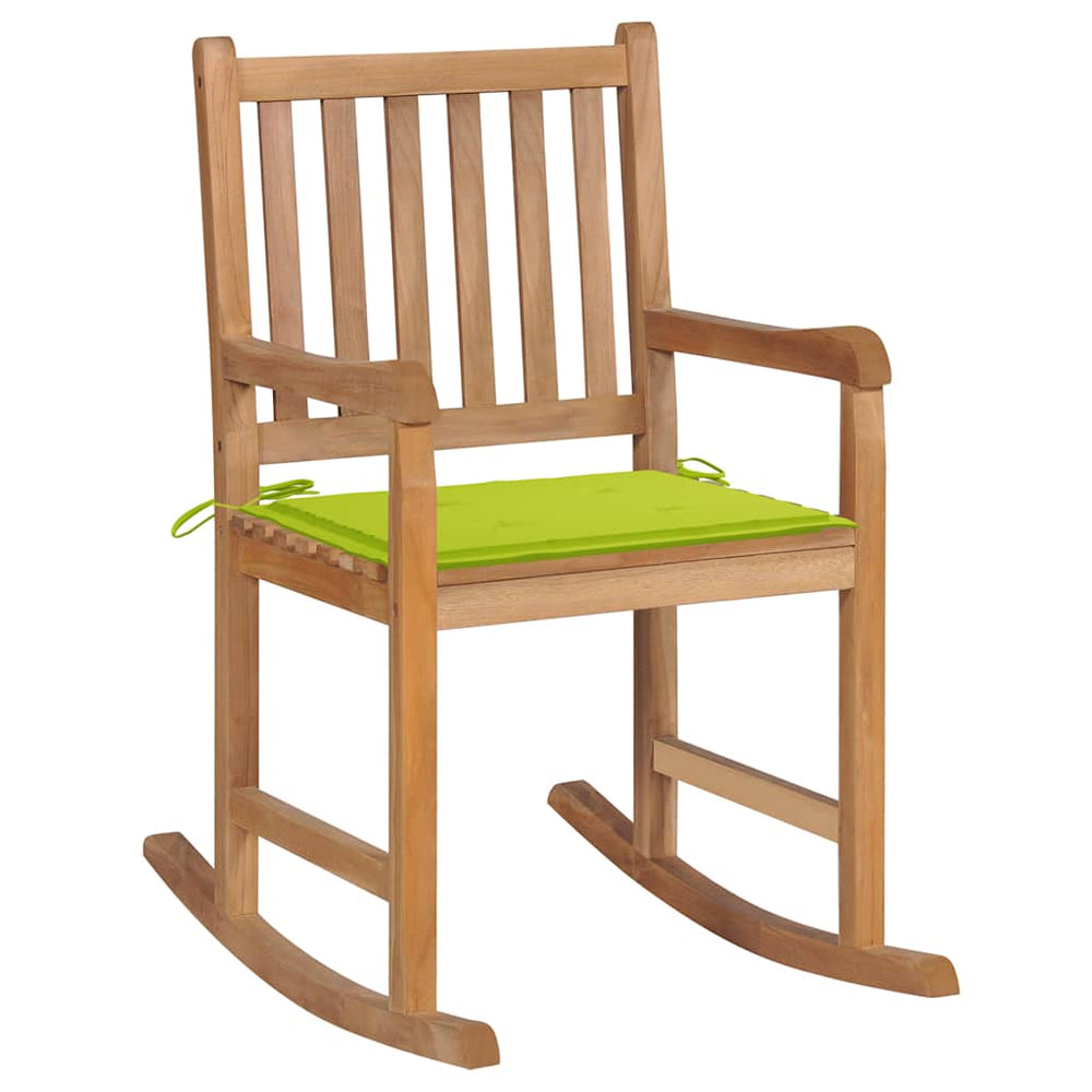 vidaXL Rocking Chair with Light Green Cushion Solid Teak Wood