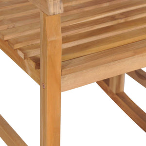 Schaukelstuhl mit Grauem Karomuster-Kissen Massivholz Teak