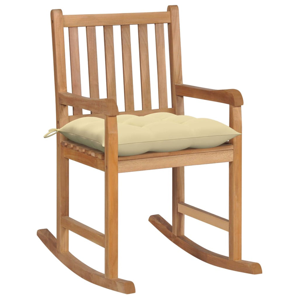 vidaXL Rocking Chair with Cream Cushion Solid Teak Wood