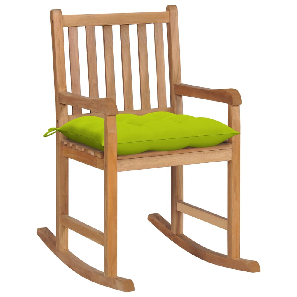 vidaXL Rocking Chair with Light Green Cushion Solid Teak Wood