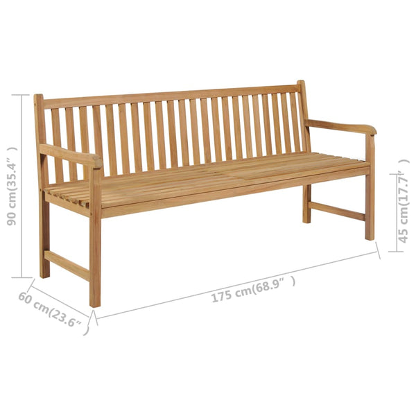 Gartenbank mit Grauer Auflage 175 cm Massivholz Teak