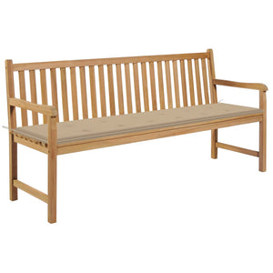 Gartenbank mit Beige Auflage 175 cm Massivholz Teak