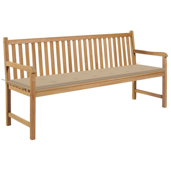 Gartenbank mit Beige Auflage 175 cm Massivholz Teak
