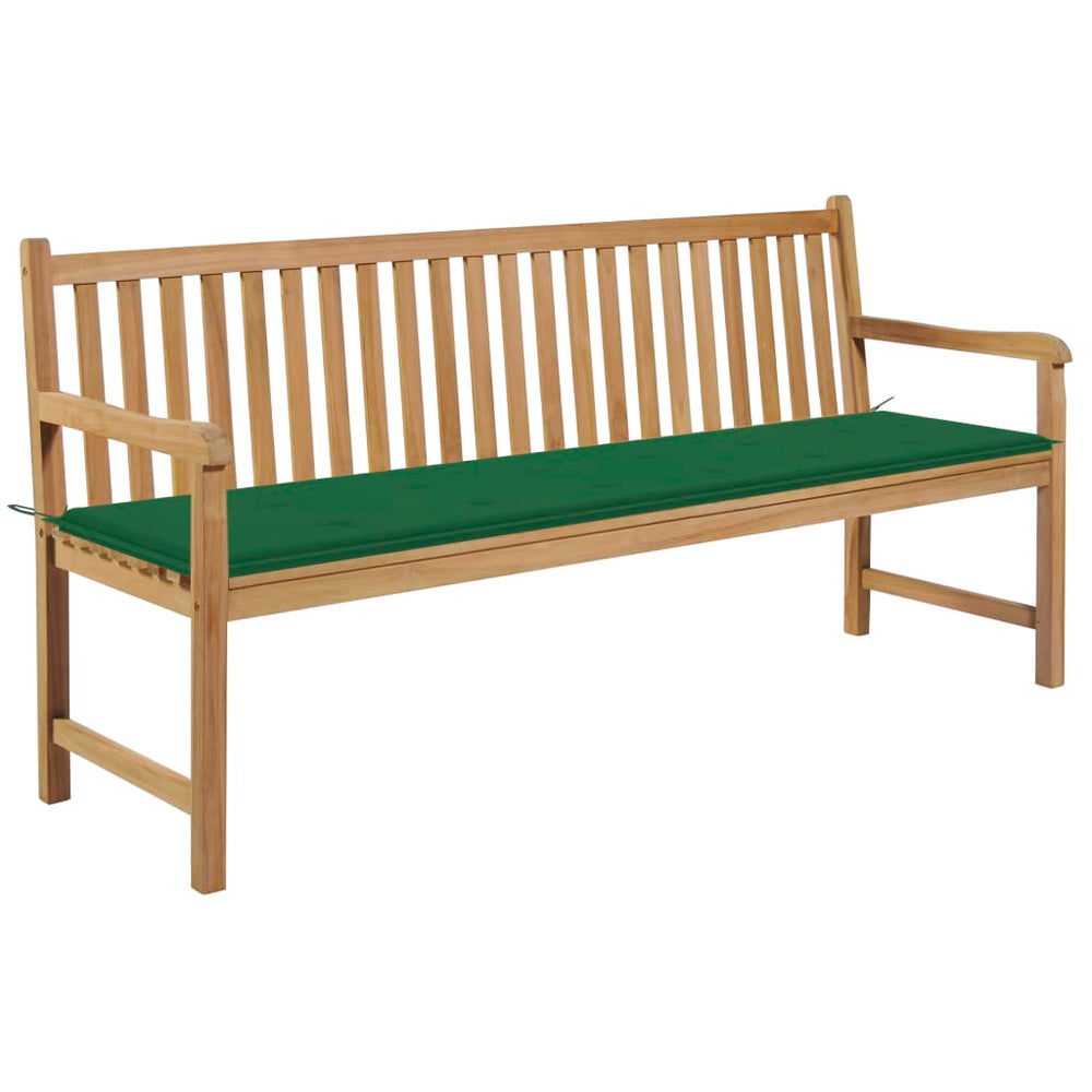 Gartenbank mit Grüner Auflage 175 cm Massivholz Teak