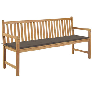 Gartenbank mit Taupe Auflage 175 cm Massivholz Teak
