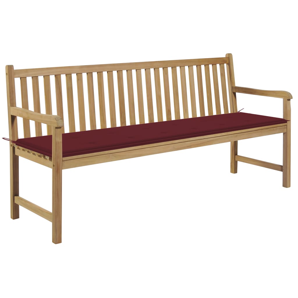 Gartenbank mit Weinroter Auflage 175 cm Massivholz Teak