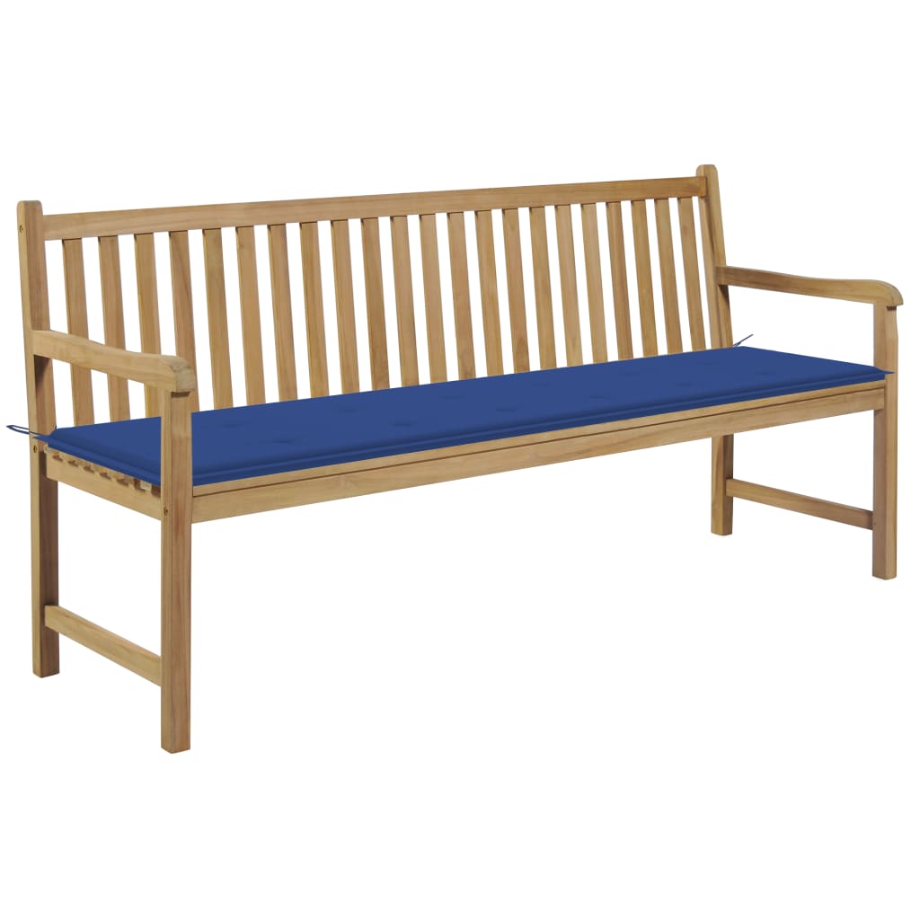 Gartenbank mit Königsblauer Auflage 175 cm Massivholz Teak