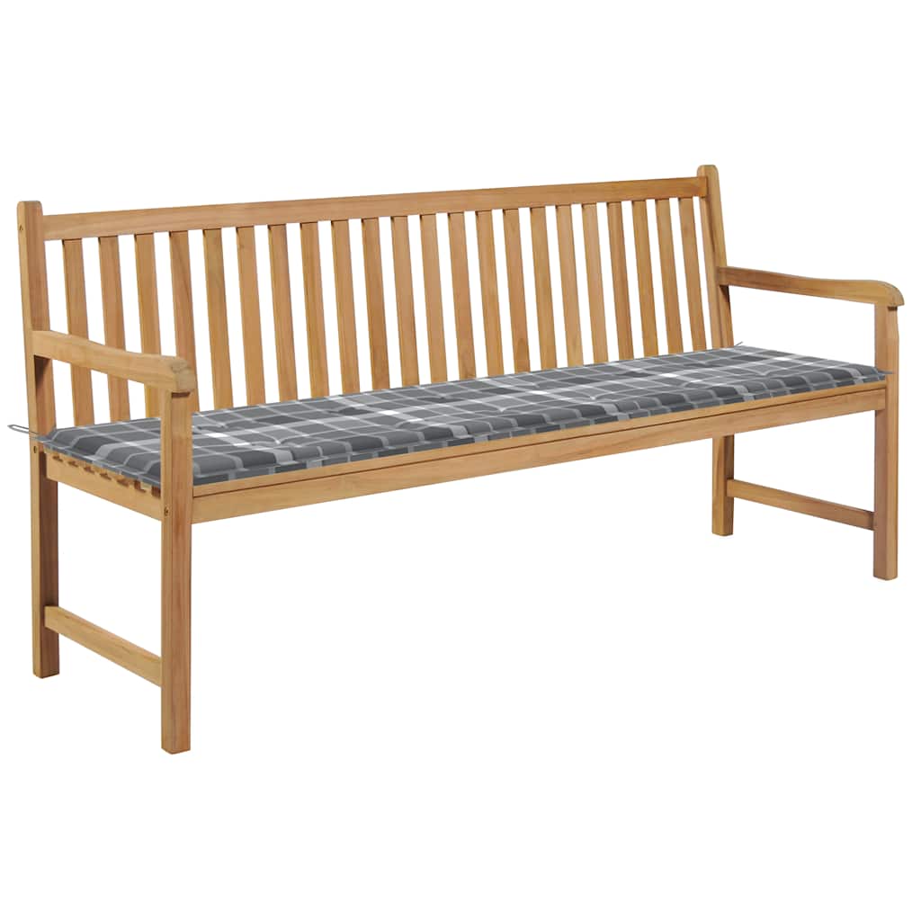 Gartenbank Graue Karomuster-Auflage 175 cm Massivholz Teak