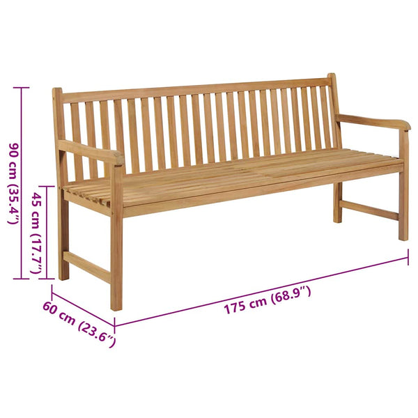 Gartenbank Graue Karomuster-Auflage 175 cm Massivholz Teak