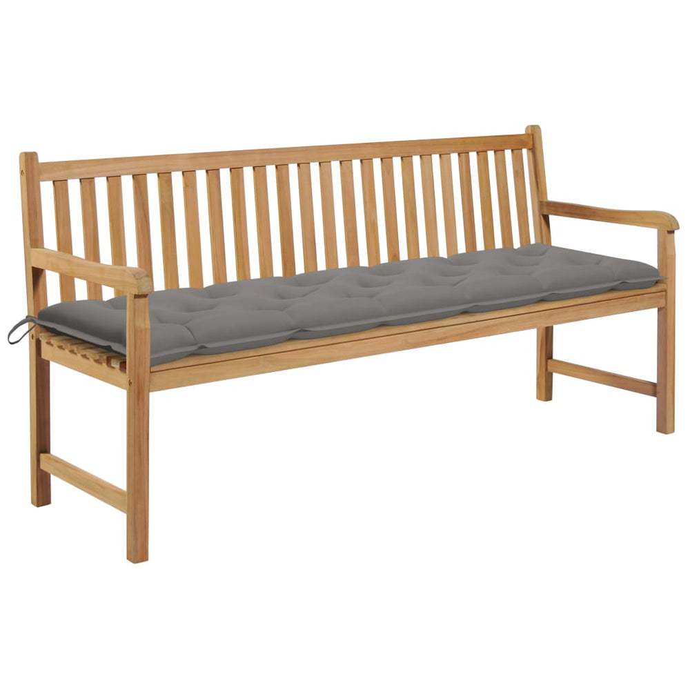 Gartenbank mit Grauer Auflage 175 cm Massivholz Teak