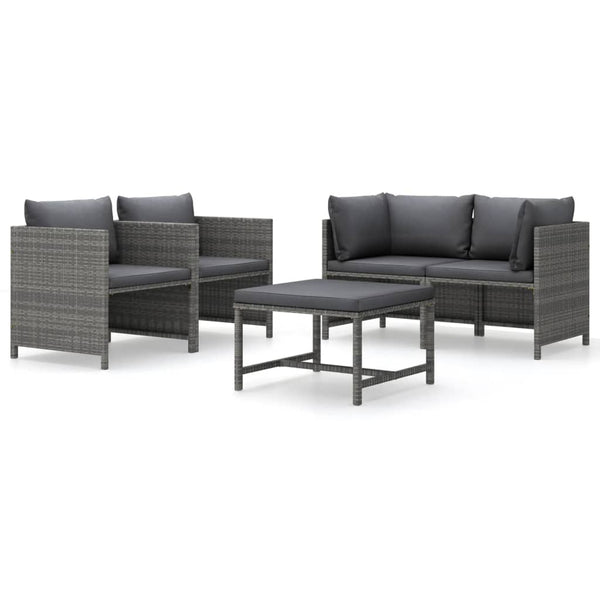 5-tlg. Garten-Lounge-Set mit Kissen Poly Rattan Grau