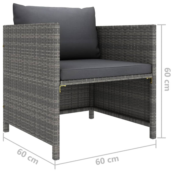 5-tlg. Garten-Lounge-Set mit Kissen Poly Rattan Grau