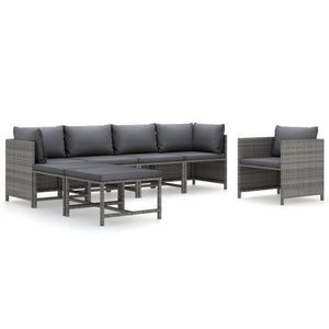 7-tlg. Garten-Lounge-Set mit Kissen Poly Rattan Grau