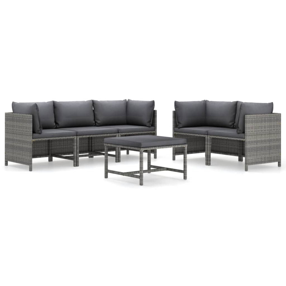 6-tlg. Garten-Lounge-Set mit Kissen Poly Rattan Grau
