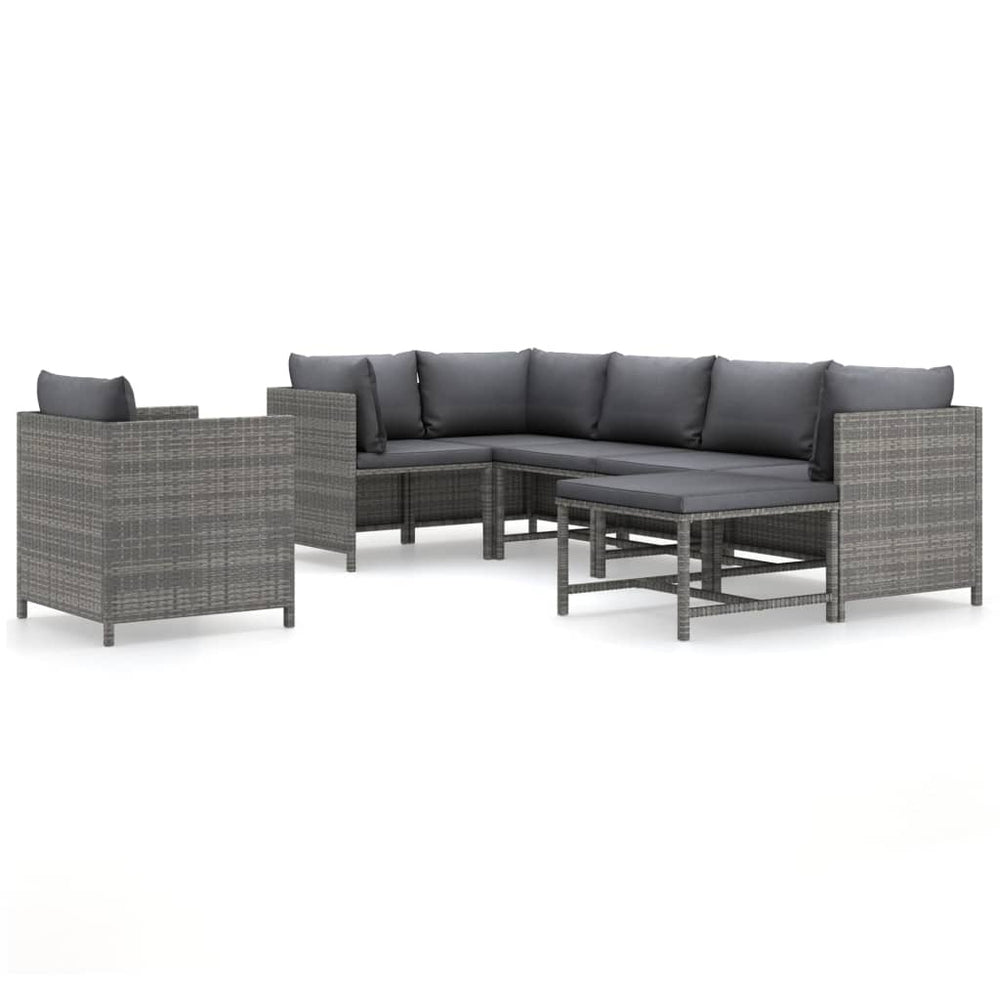 7-tlg. Garten-Lounge-Set mit Kissen Poly Rattan Grau
