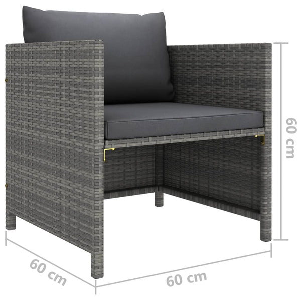 7-tlg. Garten-Lounge-Set mit Kissen Poly Rattan Grau