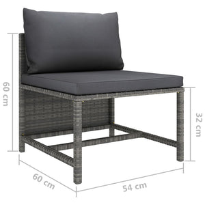 7-tlg. Garten-Lounge-Set mit Kissen Poly Rattan Grau