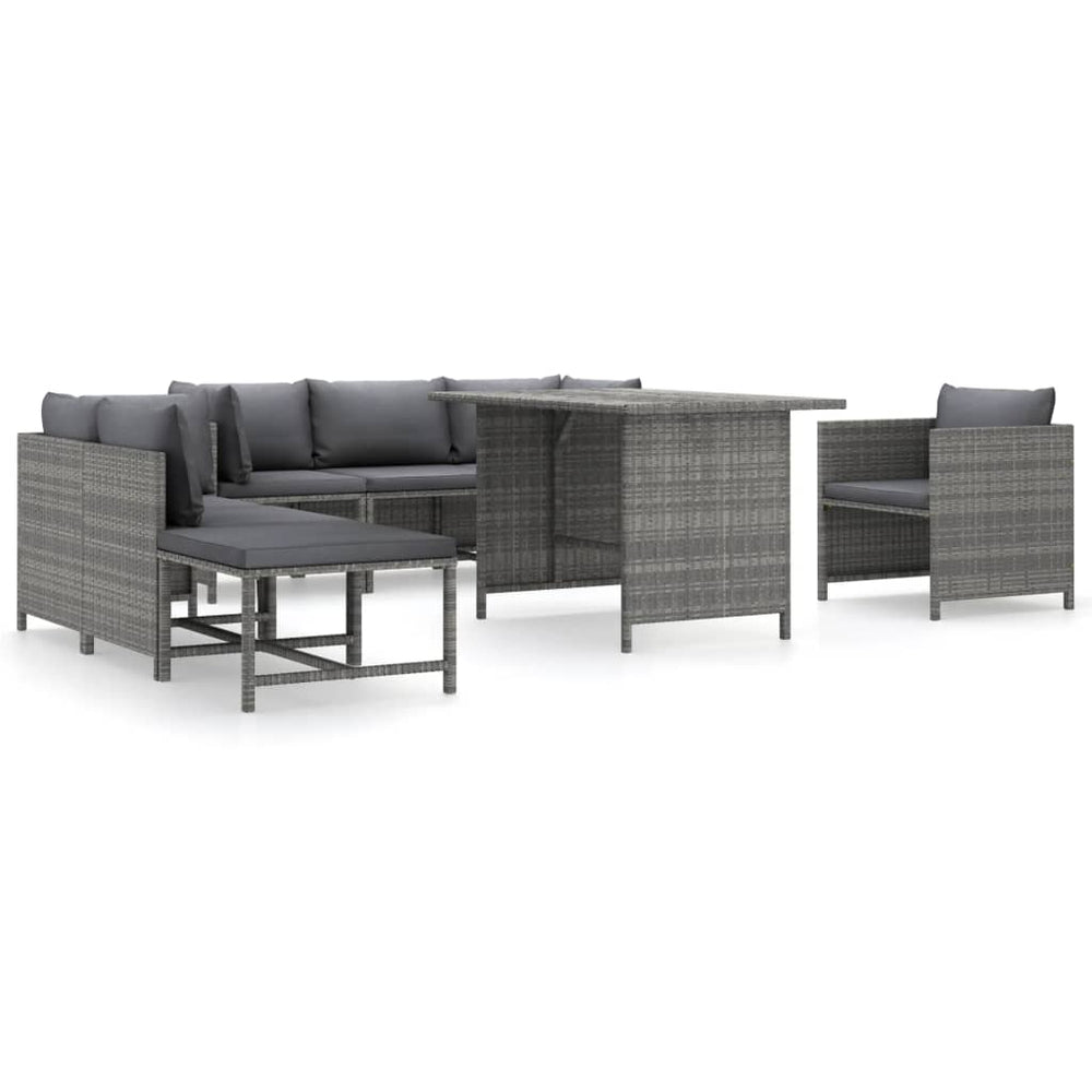 8-tlg. Garten-Lounge-Set mit Kissen Poly Rattan Grau
