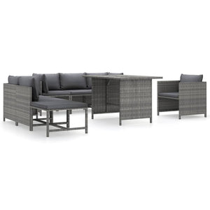 8-tlg. Garten-Lounge-Set mit Kissen Poly Rattan Grau